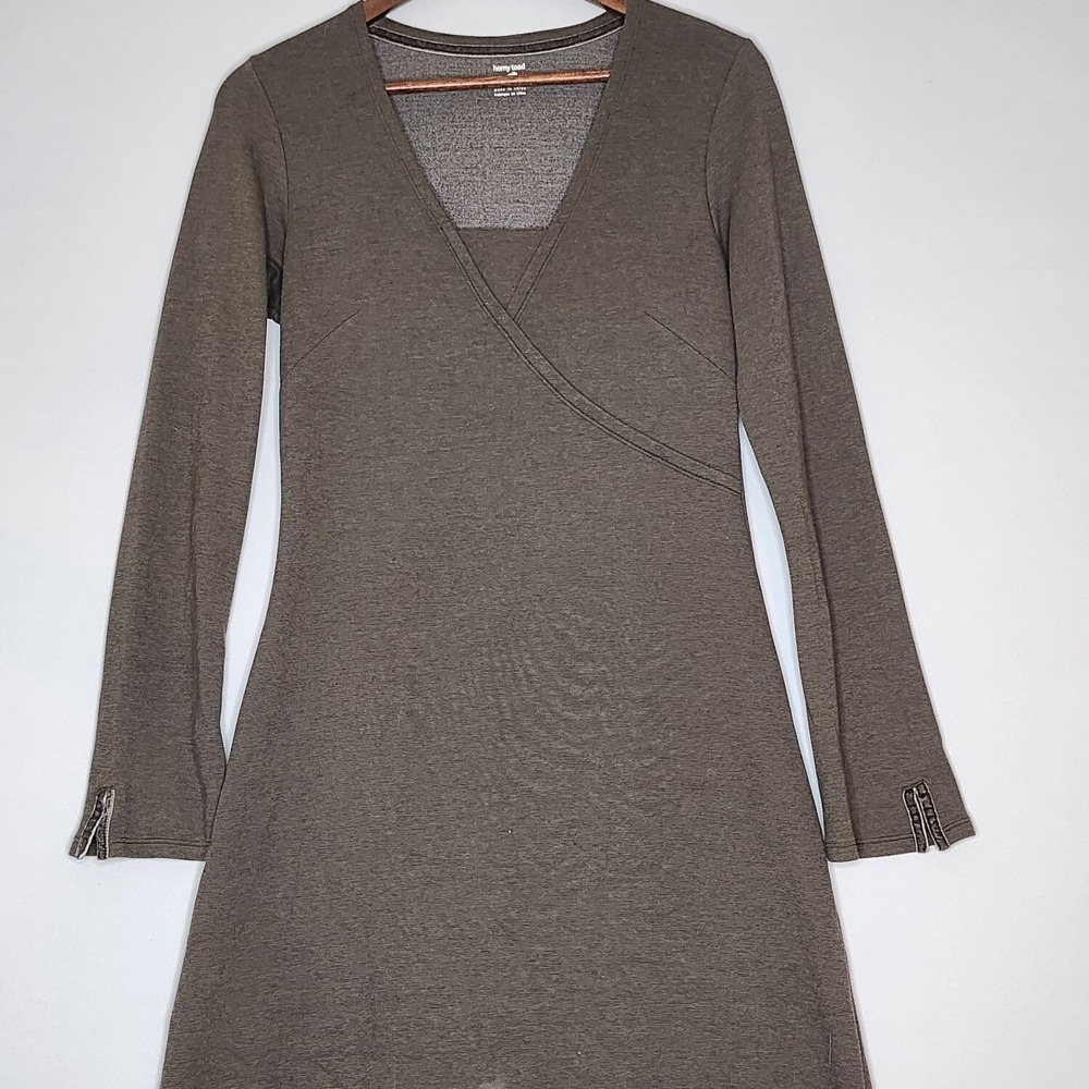 Horny Toad Women's Tomboy  Faux Wrap Knit Dress Size M Brown Long Sleeve Toad&Co